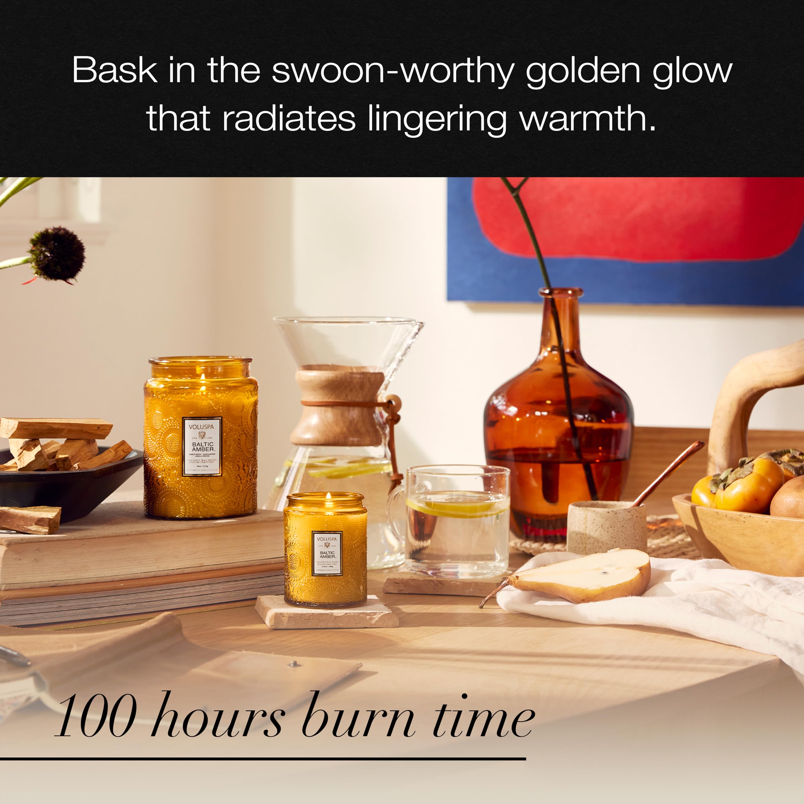 Voluspa Baltic Amber gift-ready candle suitable for anniversaries and housewarmings.