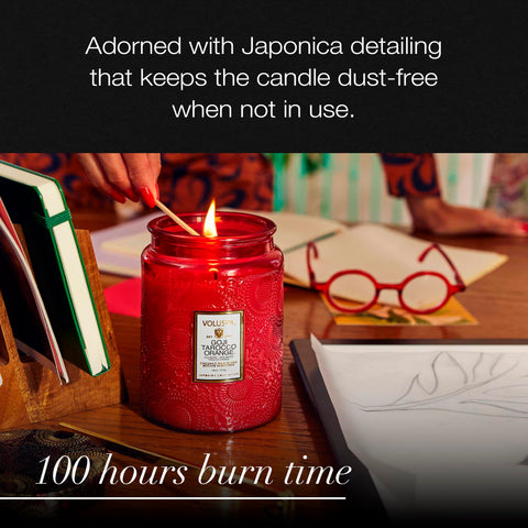 Voluspa Goji Tarocco Orange 18 oz candle packaging on display, ideal for gifting.