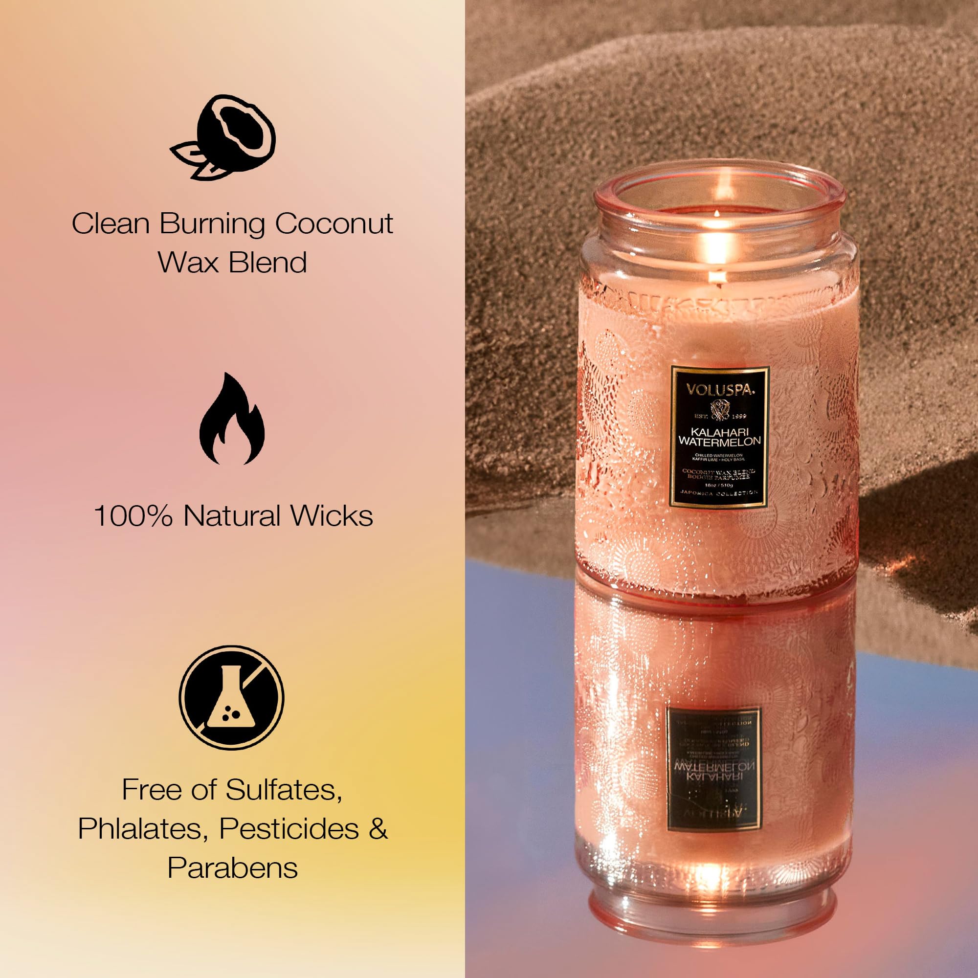 Voluspa Kalahari Watermelon fragrance notes graphic showcases citrus and fruit accents