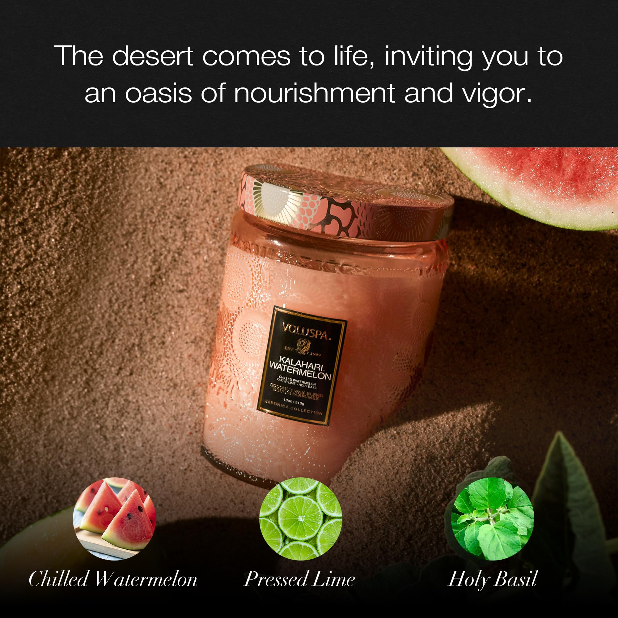 Voluspa Kalahari Watermelon lid removal highlights premium packaging and candle access
