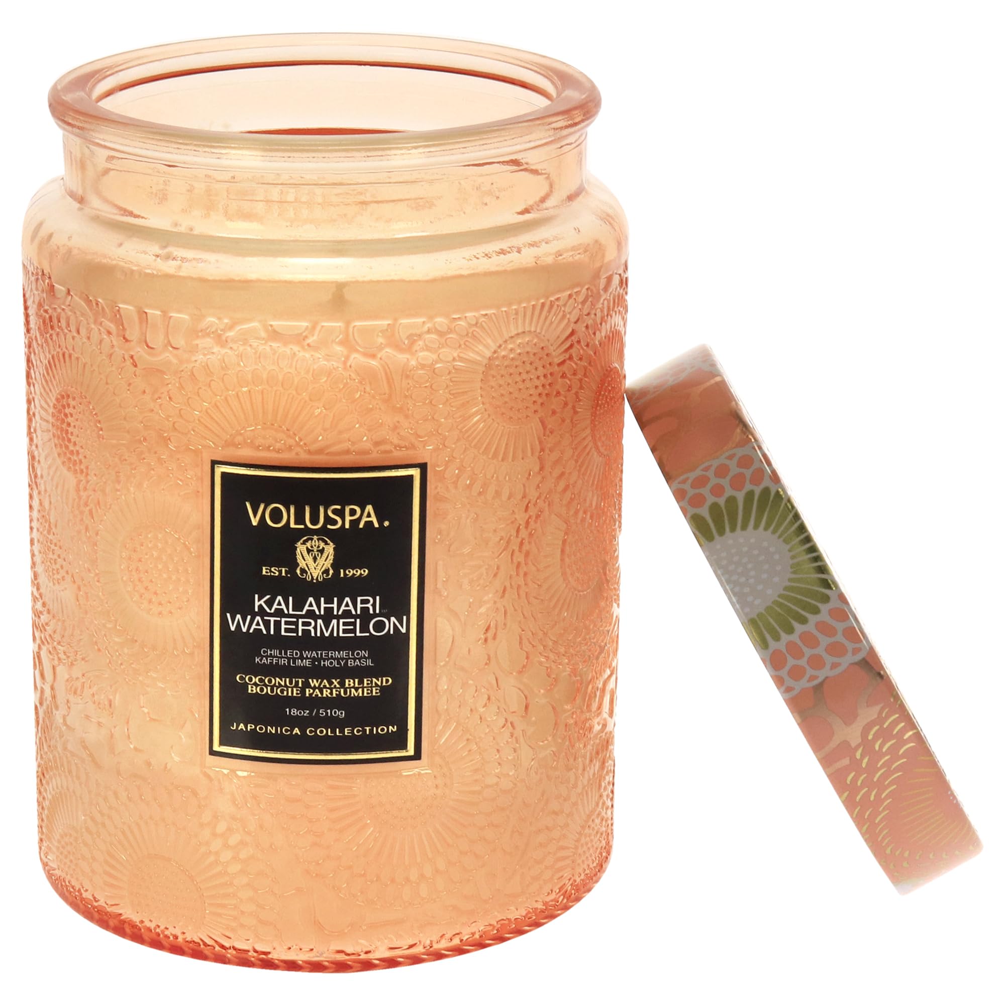 Voluspa Kalahari Watermelon printed jar design complements modern decor
