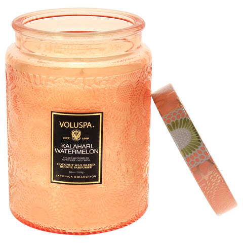 Voluspa Kalahari Watermelon printed jar design complements modern decor