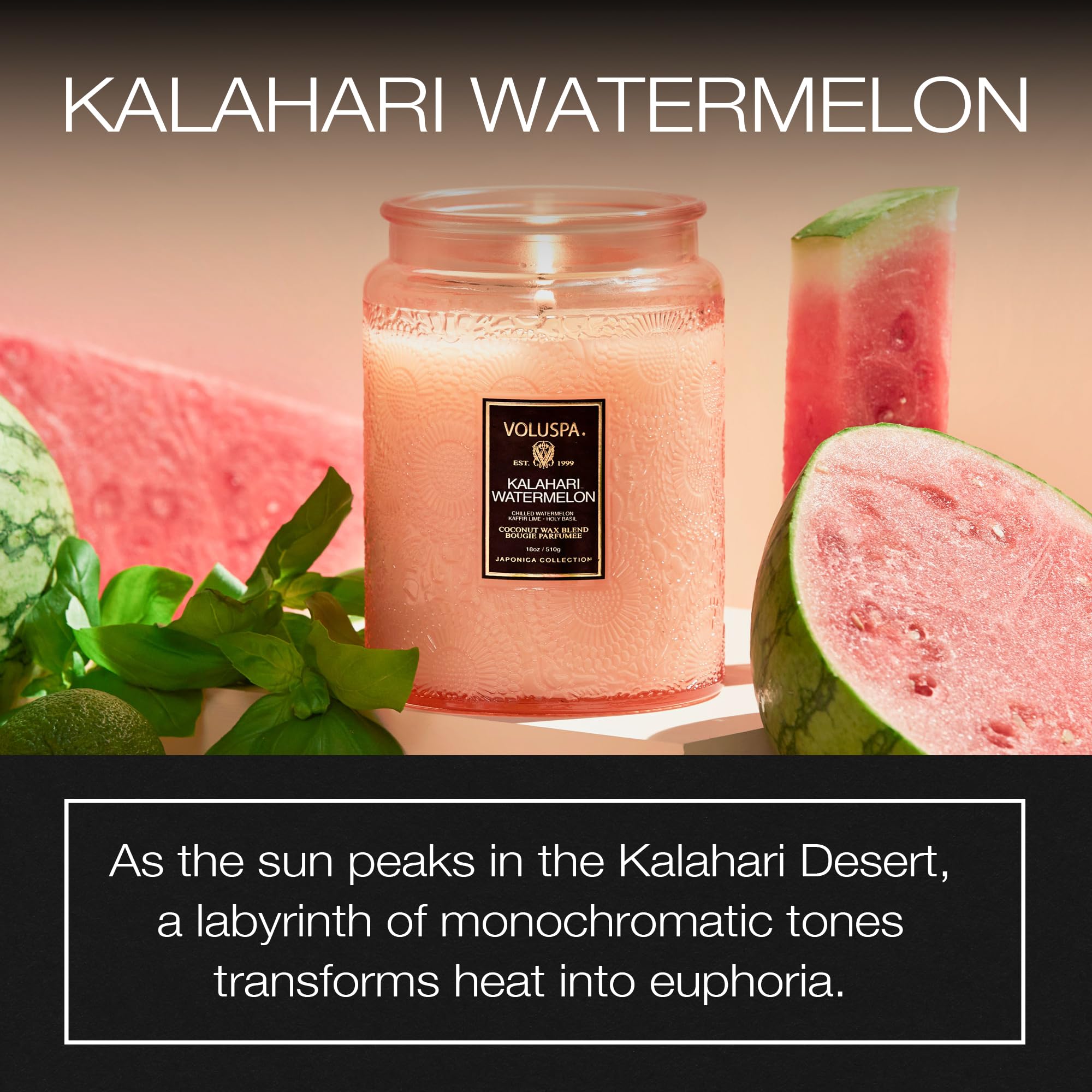 Voluspa Kalahari Watermelon wax blend closeup enhances sensory depth and fragrance release