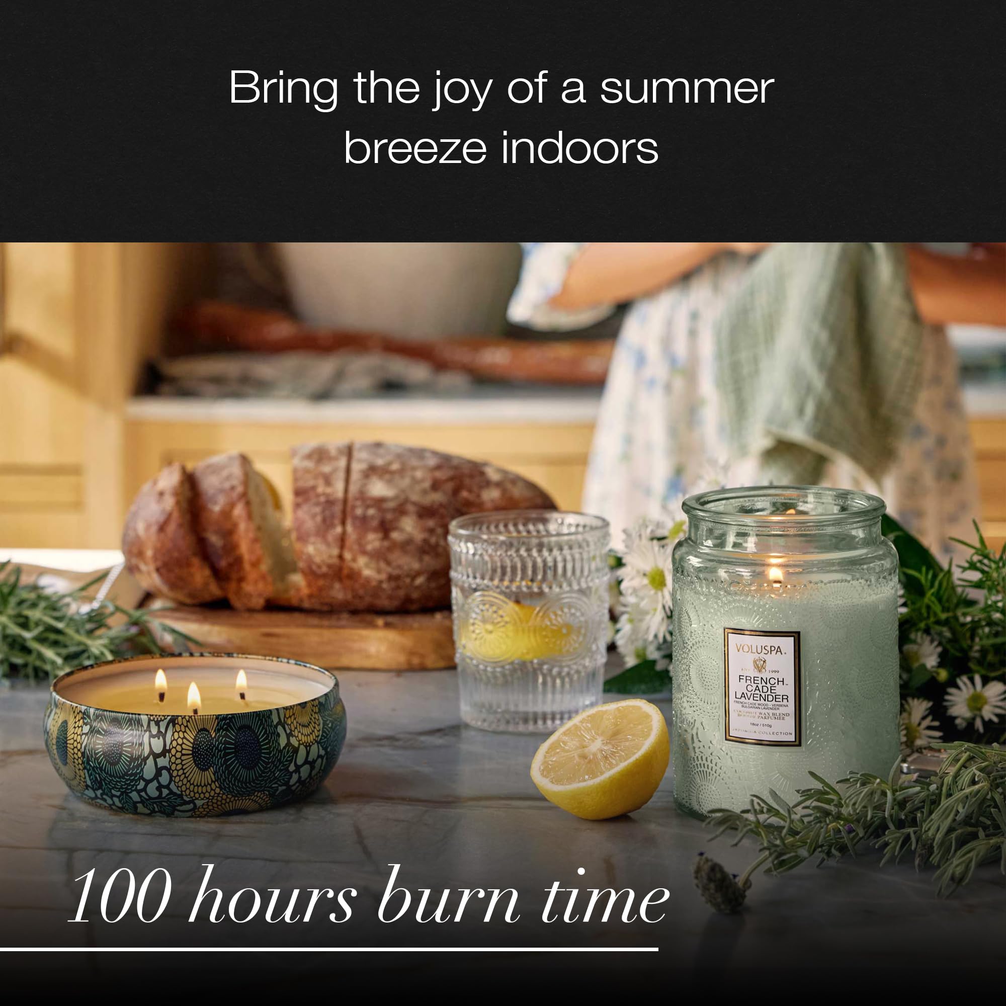 Voluspa lavender jar featuring a decorative label that elevates décor