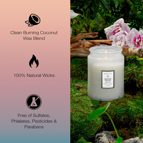 Voluspa Mokara Orchid candle delivers up to 100 hours of fragrance.