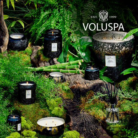 Voluspa Moso Bamboo 100-hour burn time for extended enjoyment.