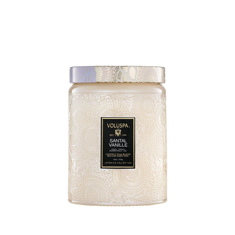 Voluspa Santal Vanille candle in an 18oz jar for warm, inviting evenings.