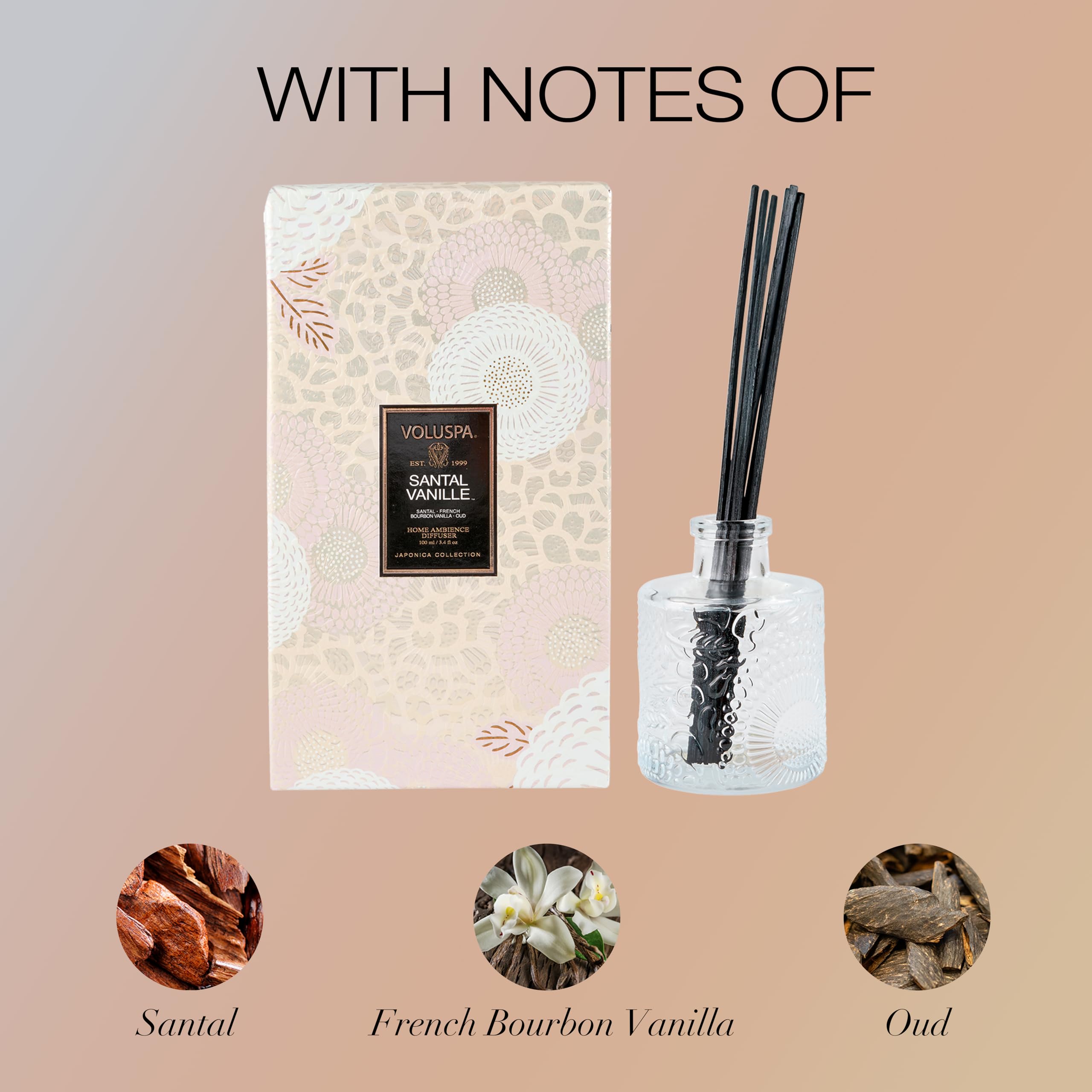 Voluspa Santal Vanille oil bottle with no chemicals for a purer home scent.