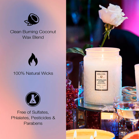 Rose petals and citrus notes deliver a balanced Sparkling Cuvee fragrance.