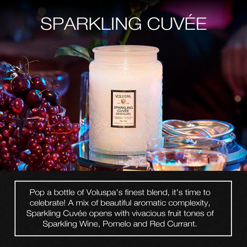 Voluspa Sparkling Cuvee coconut wax detail for a cleaner burn.