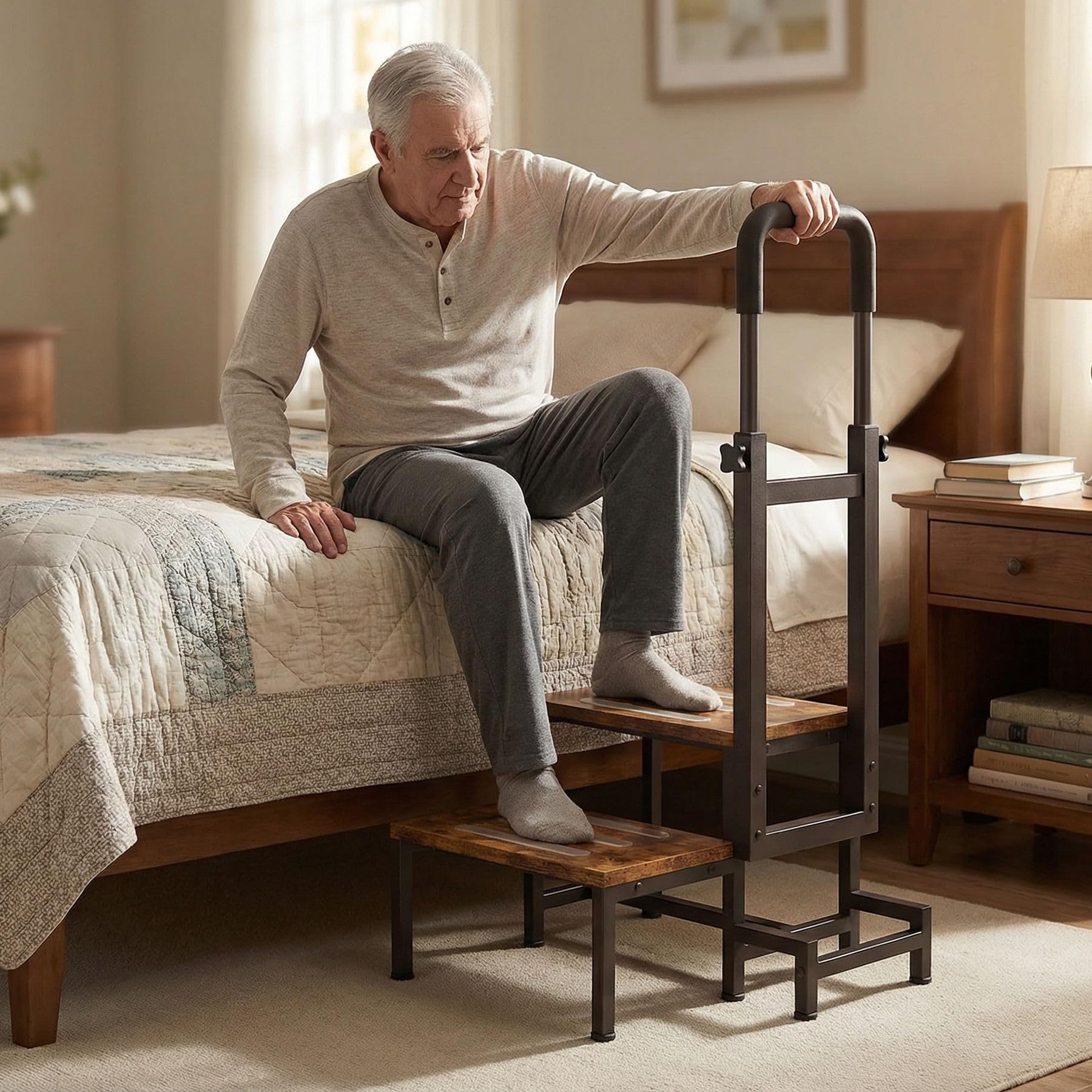 VonDream 2-Tier Step Stool adjustable handrails provide customized height for comfortable climbs.