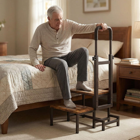 VonDream 2-Tier Step Stool adjustable handrails provide customized height for comfortable climbs.