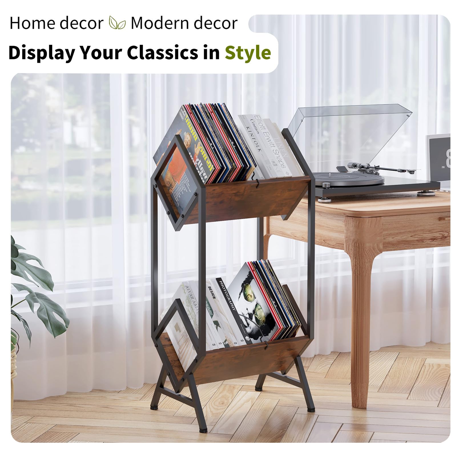 VonDream easy-access display shelves for quick browsing of LPs and magazines.