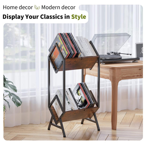 VonDream easy-access display shelves for quick browsing of LPs and magazines.