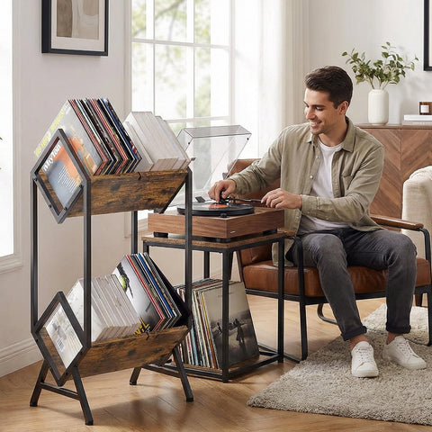 VonDream matte black metal vinyl rack offering durable, wobble-free support for albums.