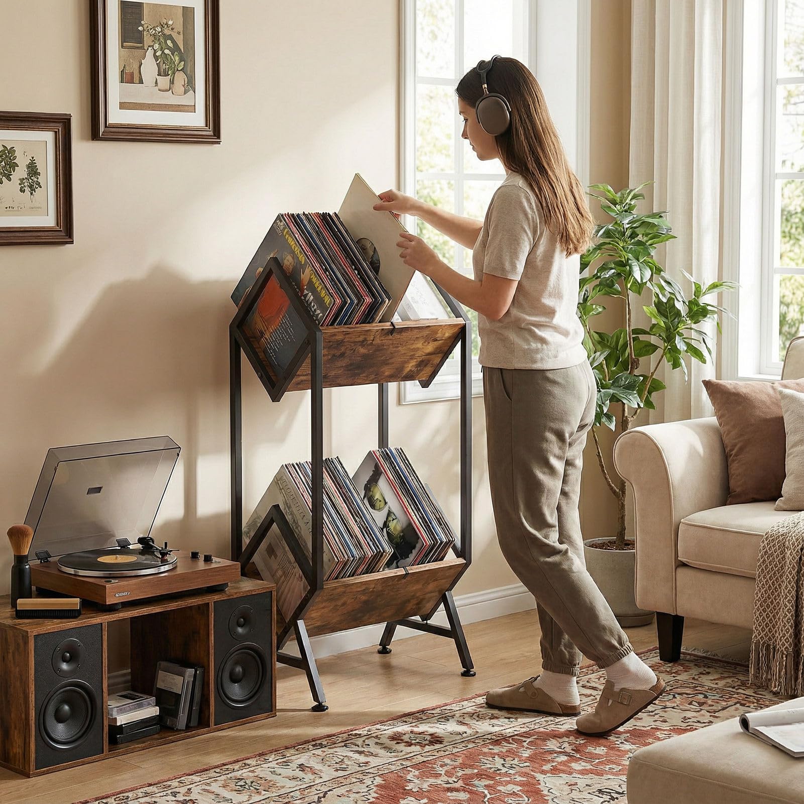 VonDream stackable vinyl cabinet expands storage as the collection grows.