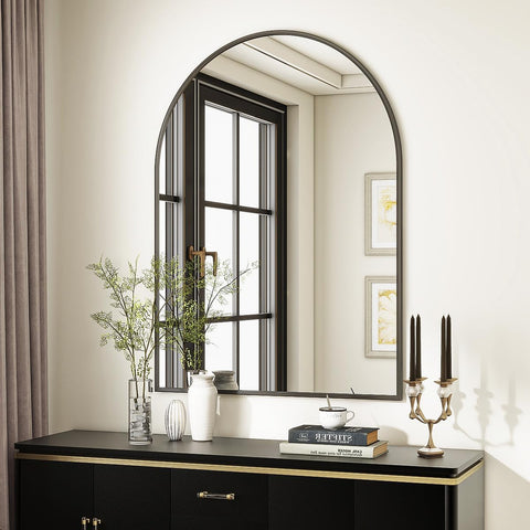 VooBang arch metal frame mirror brightens vanity area with tempered glass durability