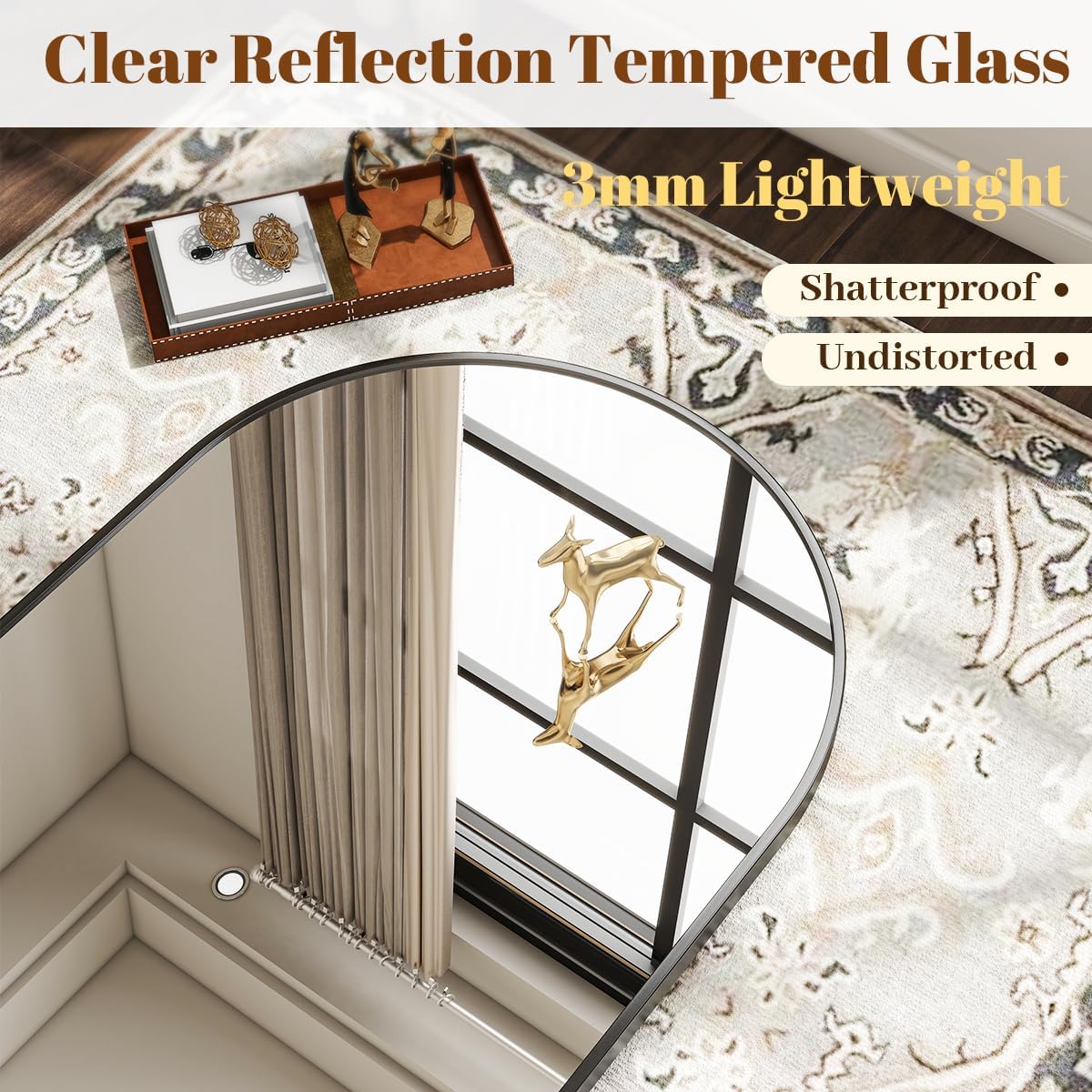 VooBang arch mirror with preinstalled hooks for easy hanging.