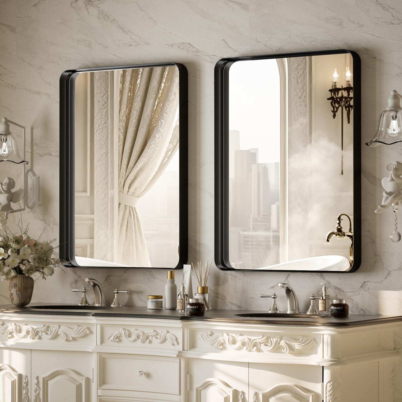 VooBang bedroom or living room mirror in black frame suits vertical or horizontal layouts.