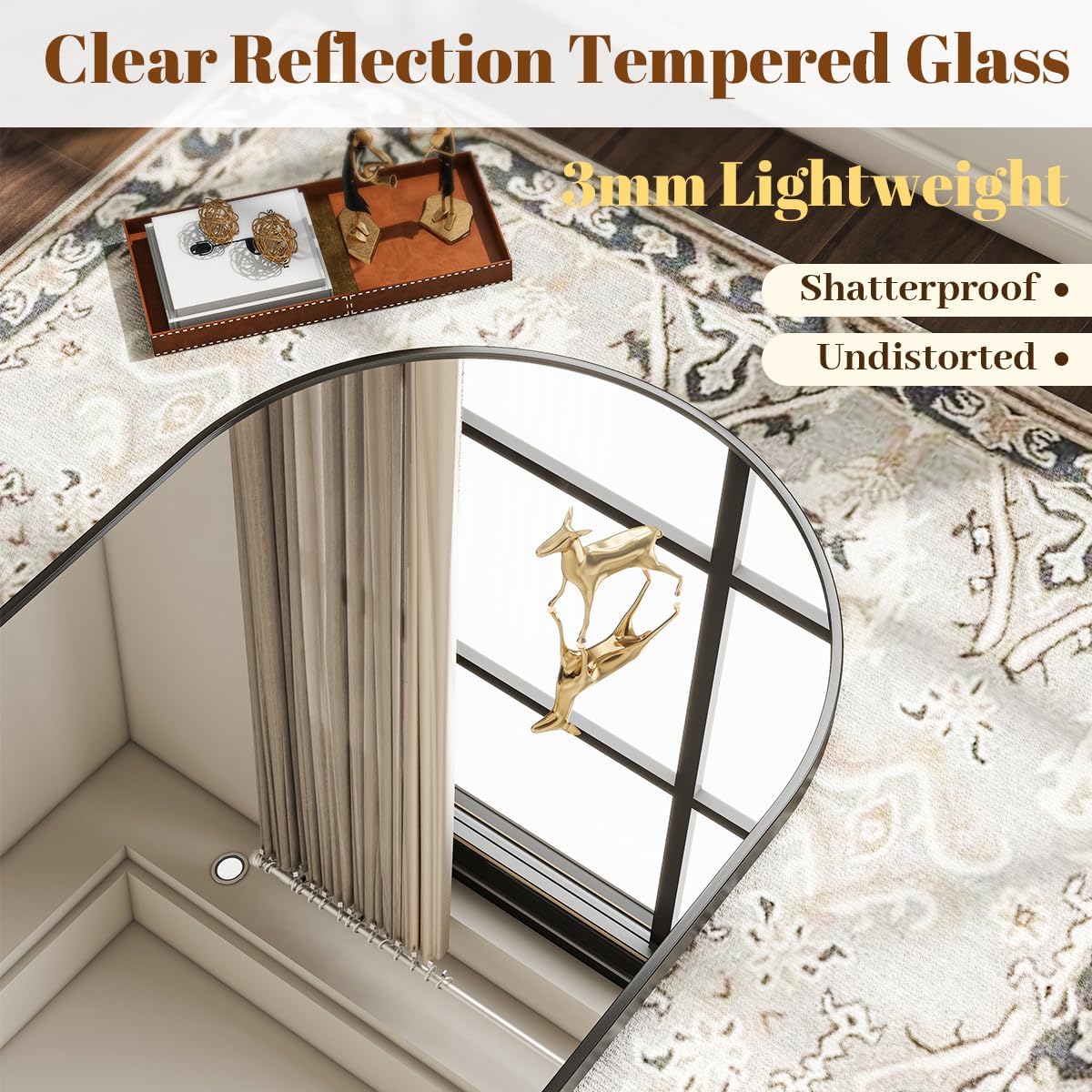 VooBang black arch mirror showing versatile hanging options for entryways