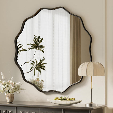 VooBang black scalloped circle mirror front view for a bold focal point