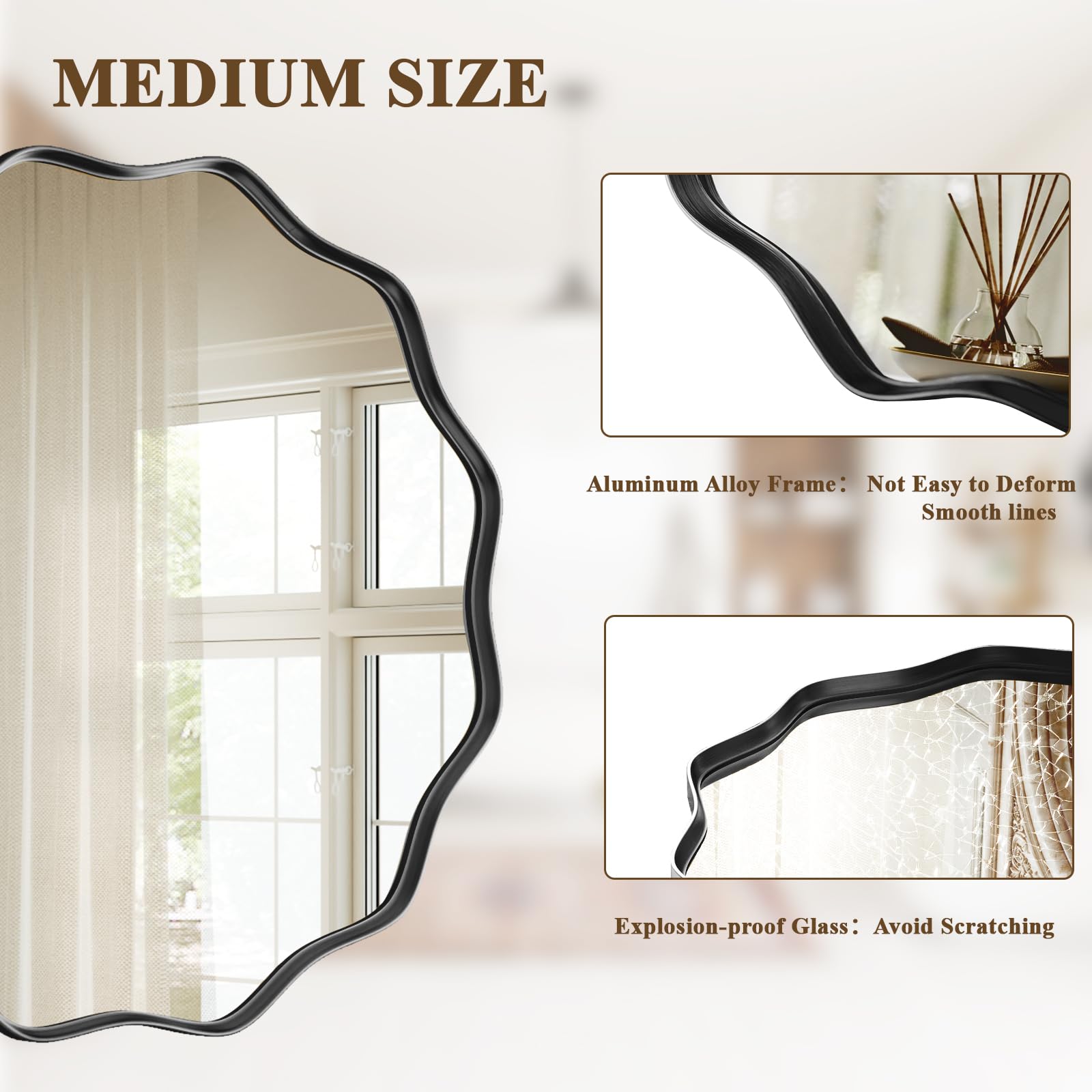 VooBang black scalloped circle mirror leaning display suits mantels and entryways