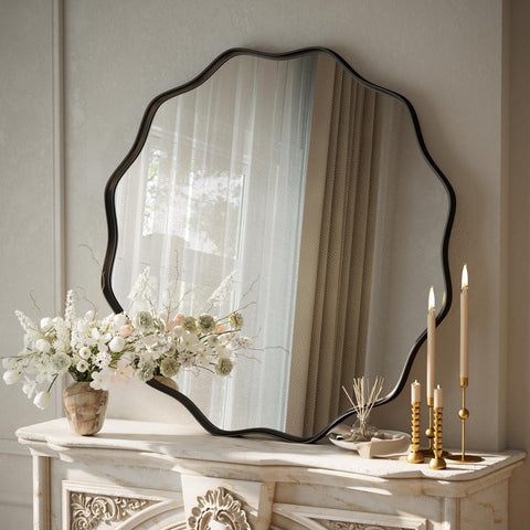VooBang black scalloped circle mirror textured deep frame adds depth