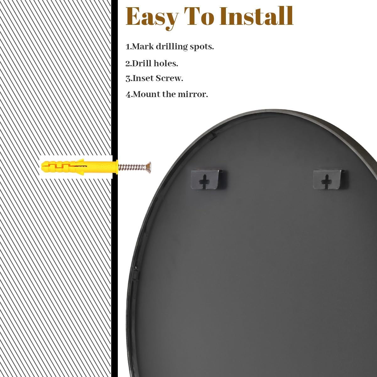 VooBang round mirror back hooks installation enables quick hanging