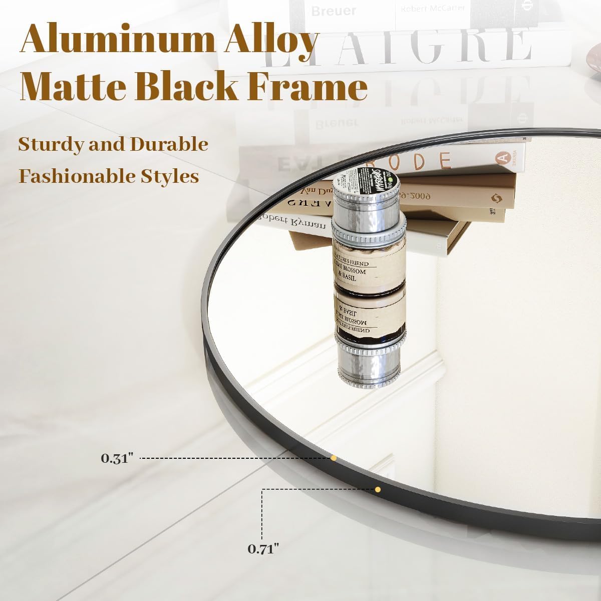 VooBang round mirror in hallway decor with sleek black frame