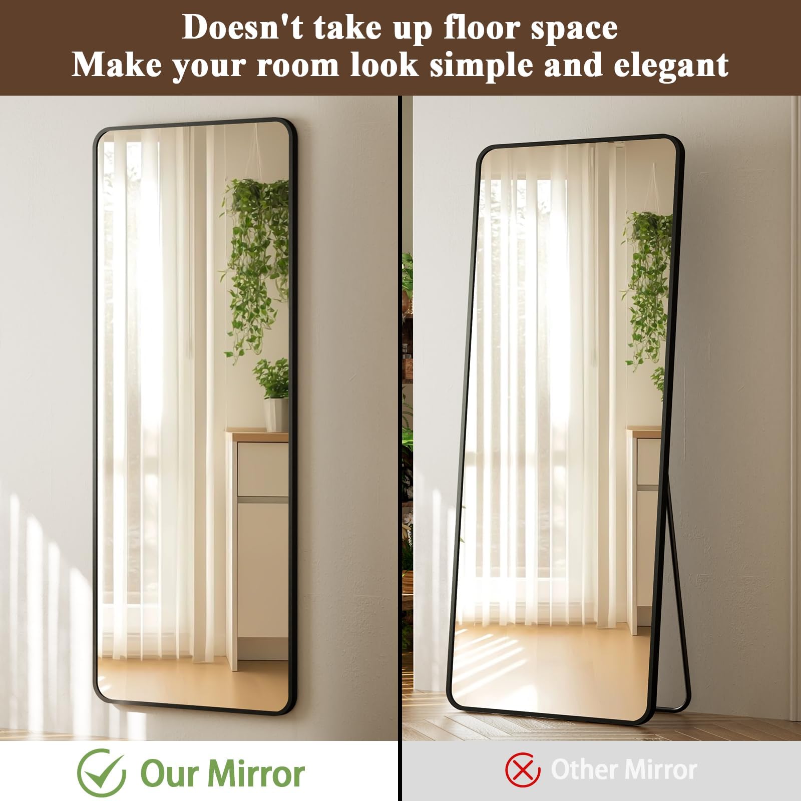 VooBang space-saving door mirror ideal for dorms and small rooms.
