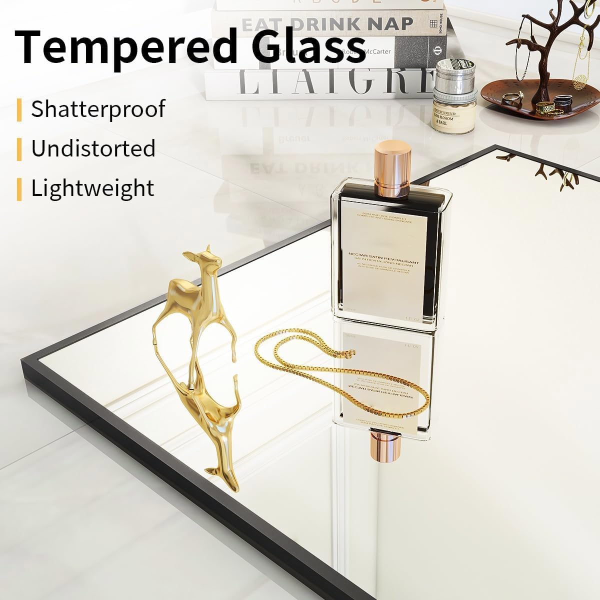 VooBang floor mirror stand demonstrates easy freestanding setup for bedrooms or dressing areas.