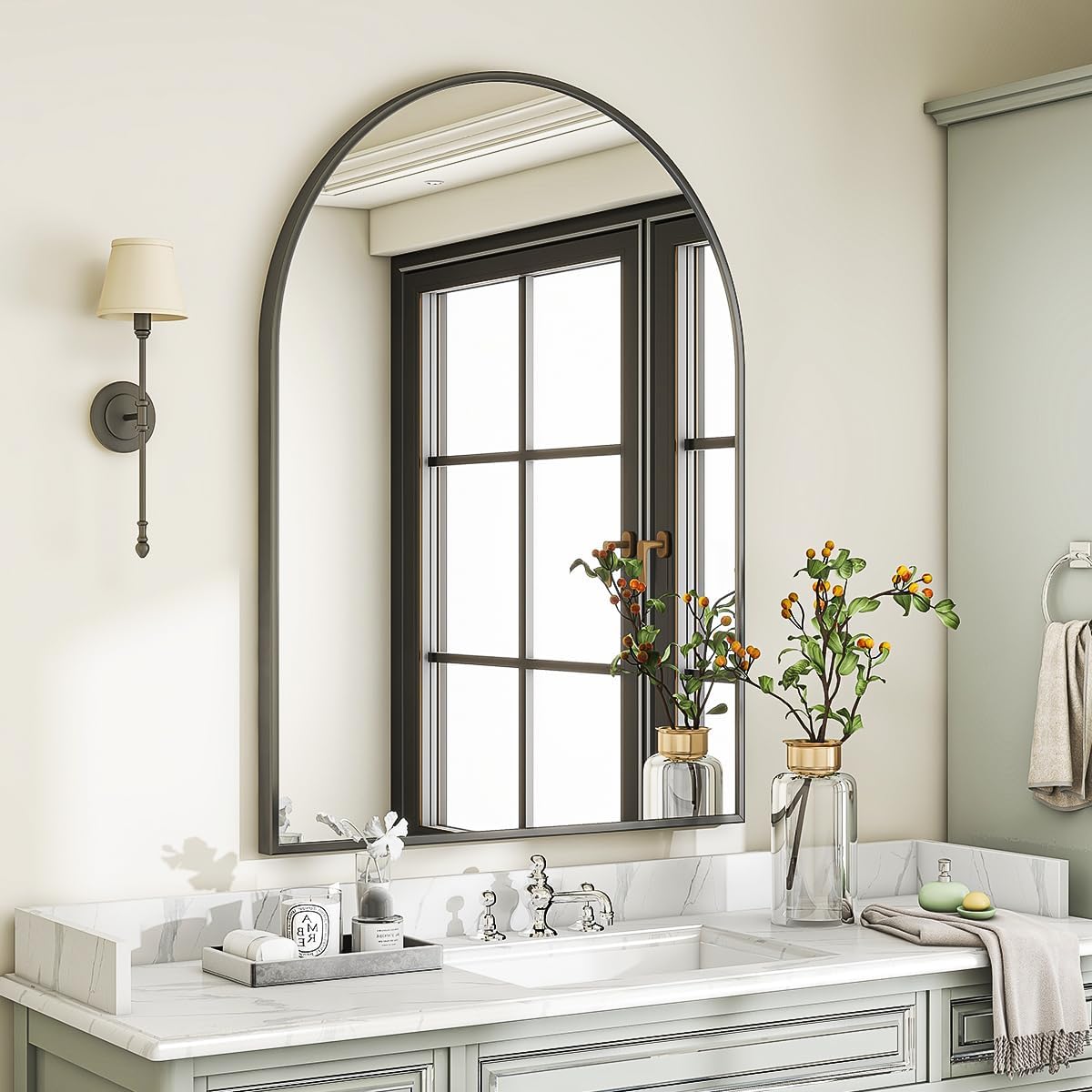 VooBang tempered glass arch mirror reduces distortion for a clear reflection