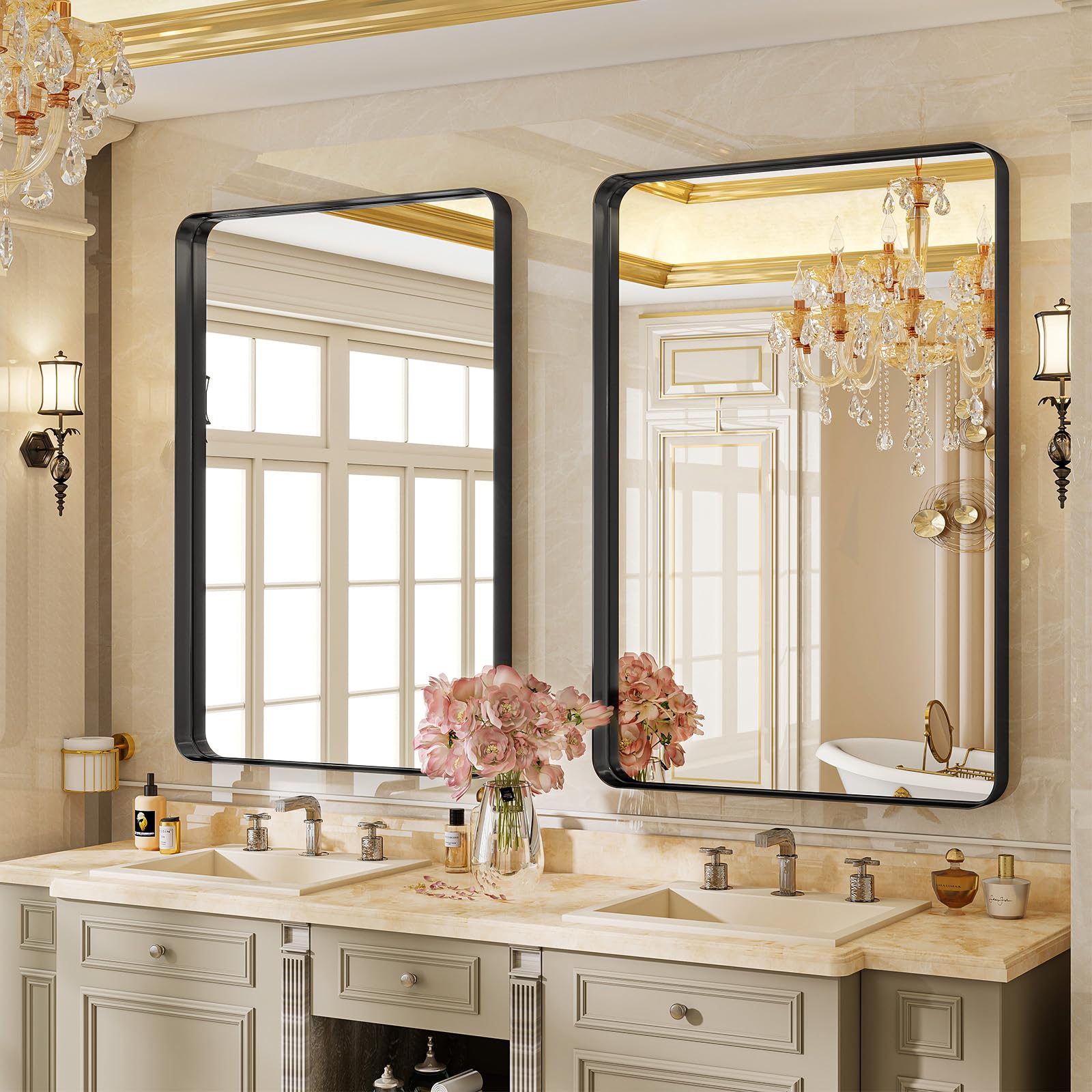 VooBang wall mirror black frame enhances any room and reflects light beautifully.
