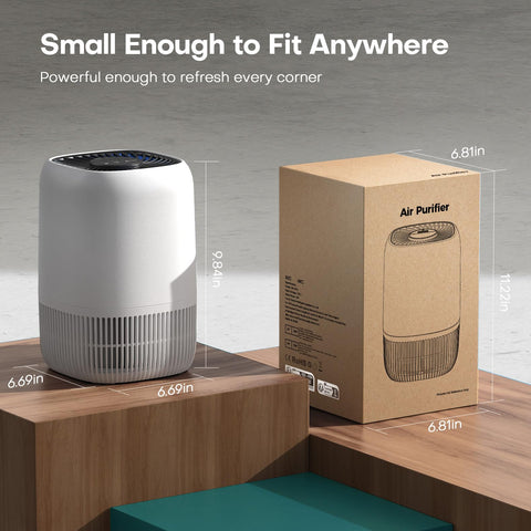 VOOPNU air purifier compact dimensions image proves versatile placement.