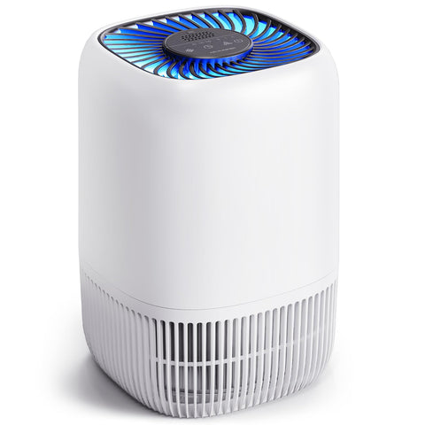 VOOPNU air purifier front view highlights compact design for small spaces.