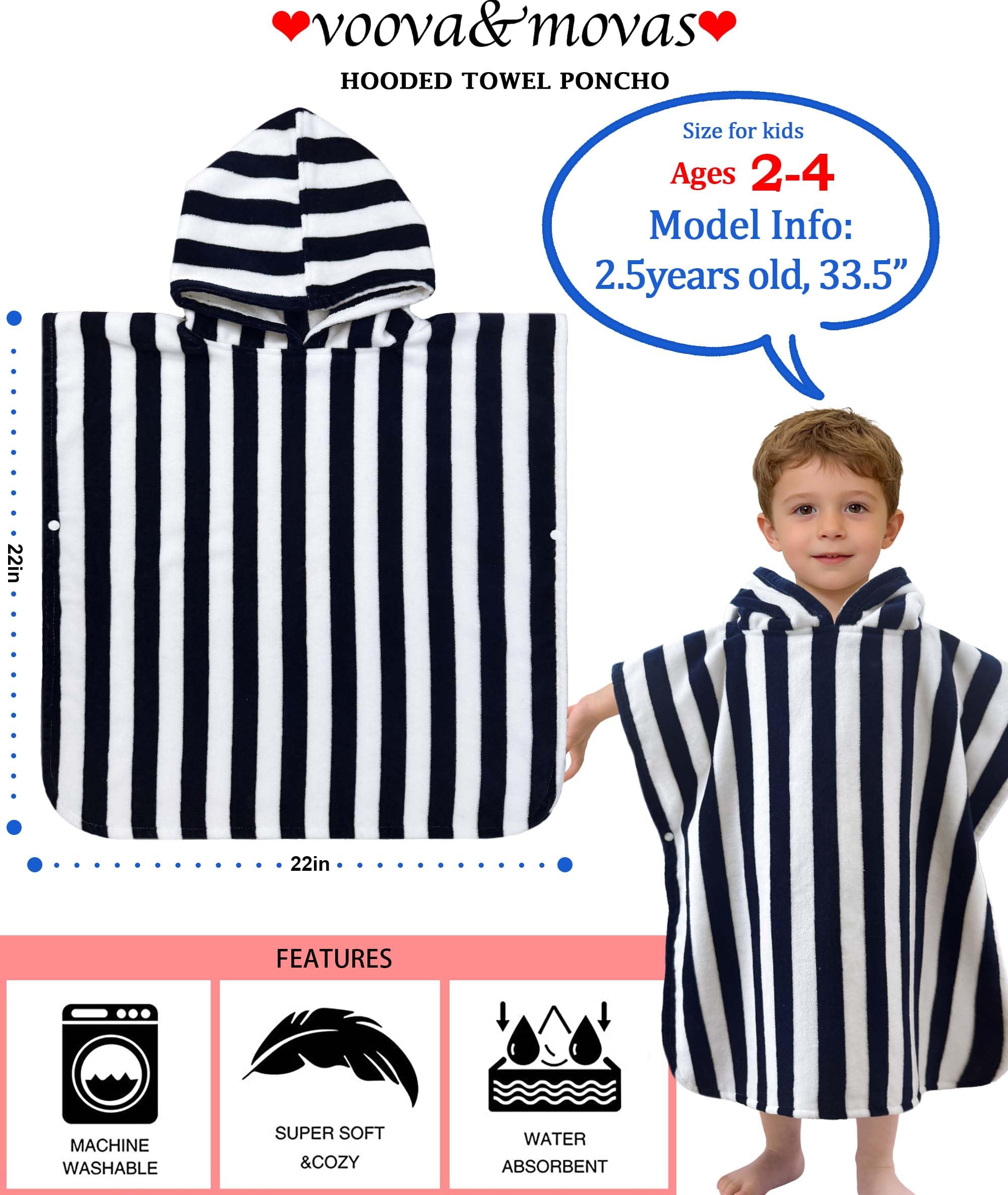 VOOVA & MOVAS absorbent 100% cotton towel ideal for bath time and pool.