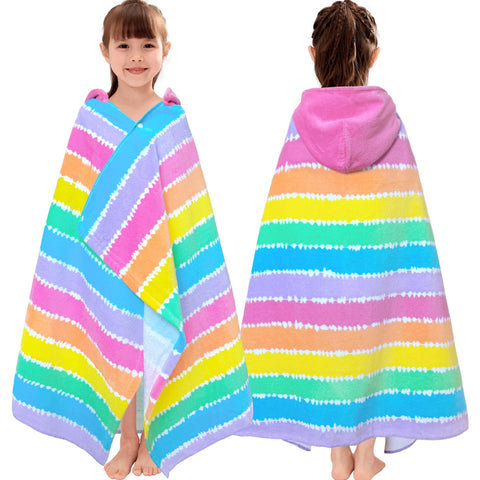 VOOVA & MOVAS hooded towel with color stripe design dries kids after beach trips
