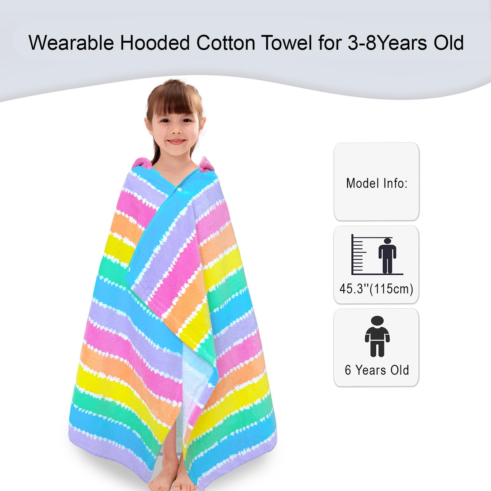 VOOVA & MOVAS hooded towel features two-button sizing for easy changing
