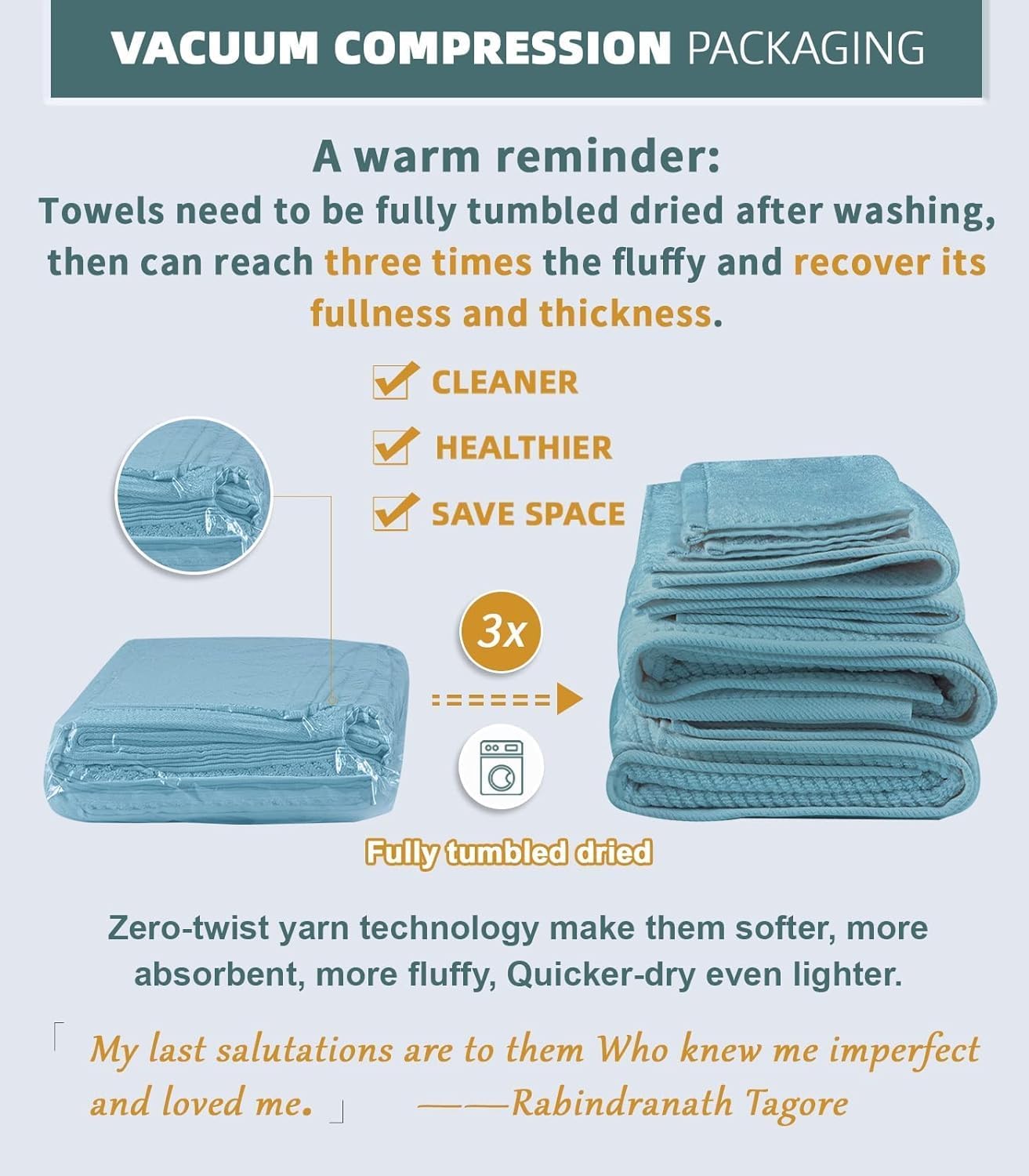Vacuum-packed packaging preserves fullness after washing and gifting.