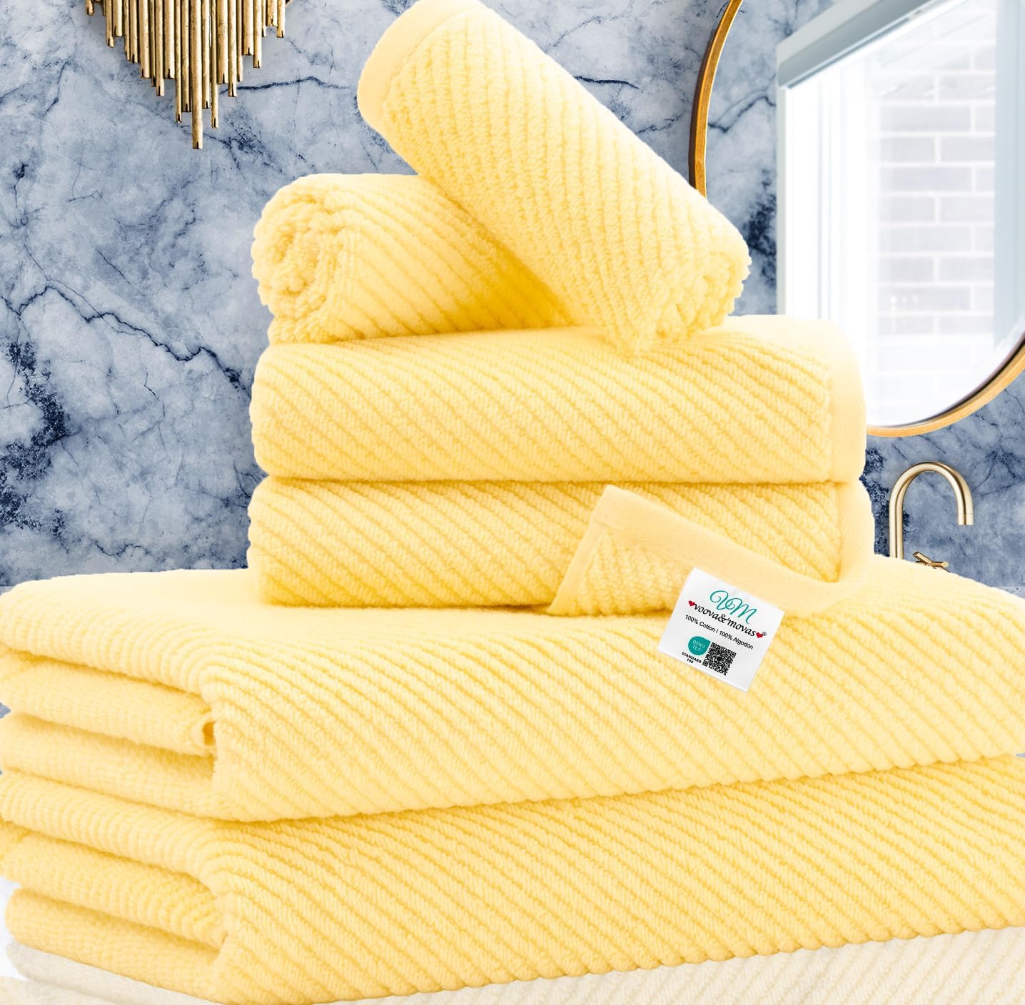 VOOVA and MOVAS yellow towel set front view, showcasing soft fabric