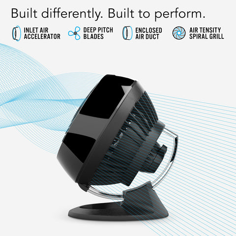 Vornado 160 chrome glide bar enables precise air direction for comfort.