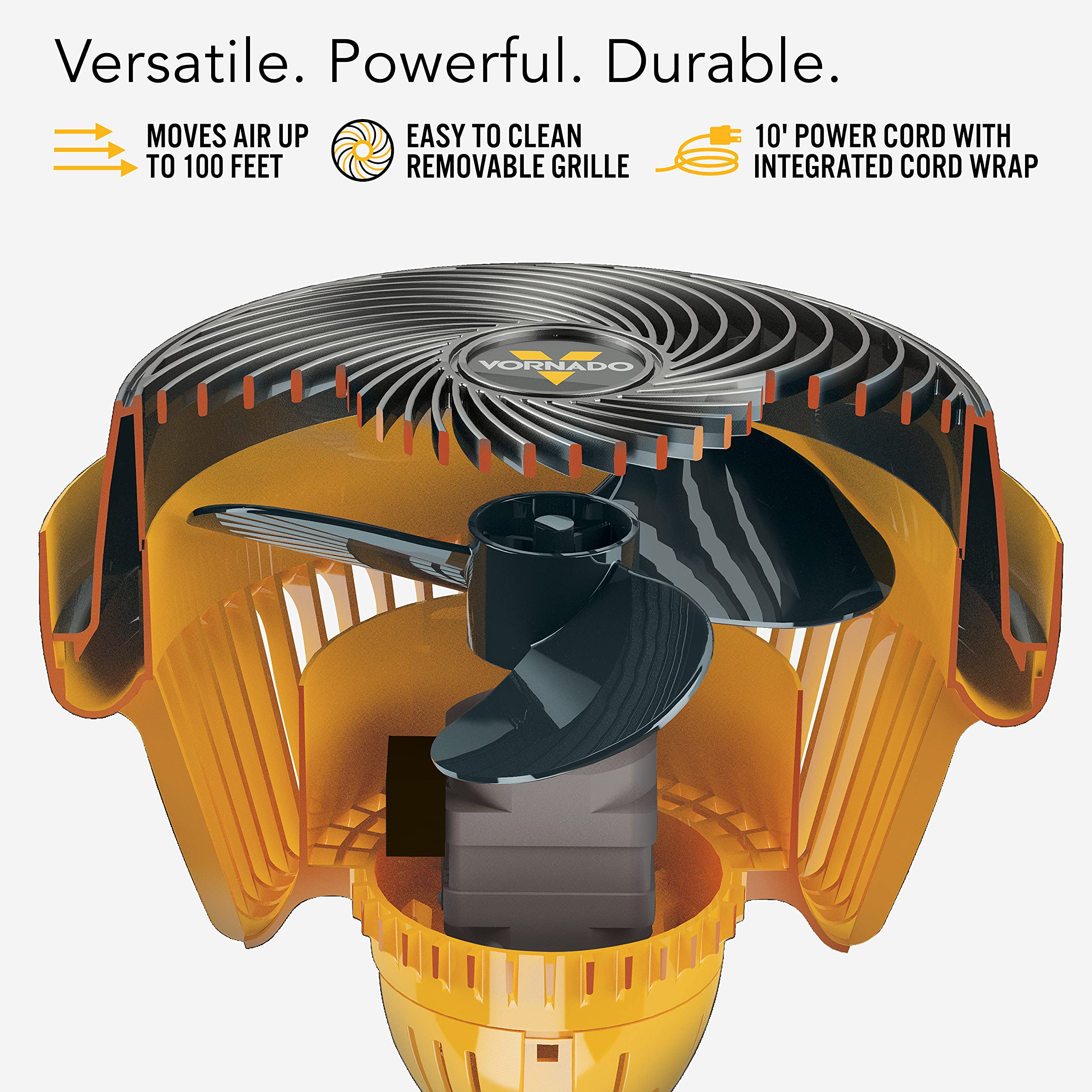 Vornado 293 long 10-foot grounded cord enables flexible placement.