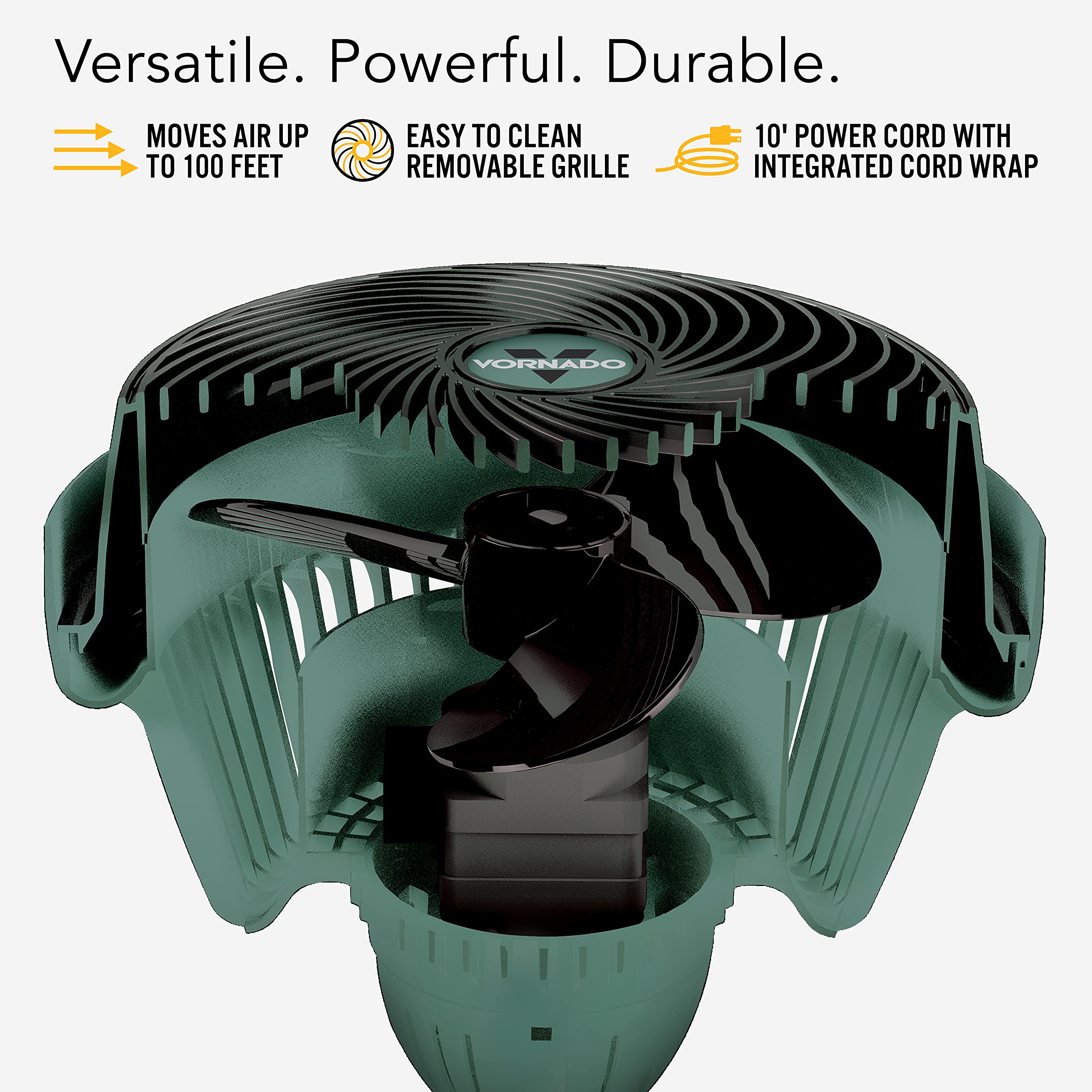 Vornado 293 3-speed dust-resistant motor enables adaptable cooling on site.