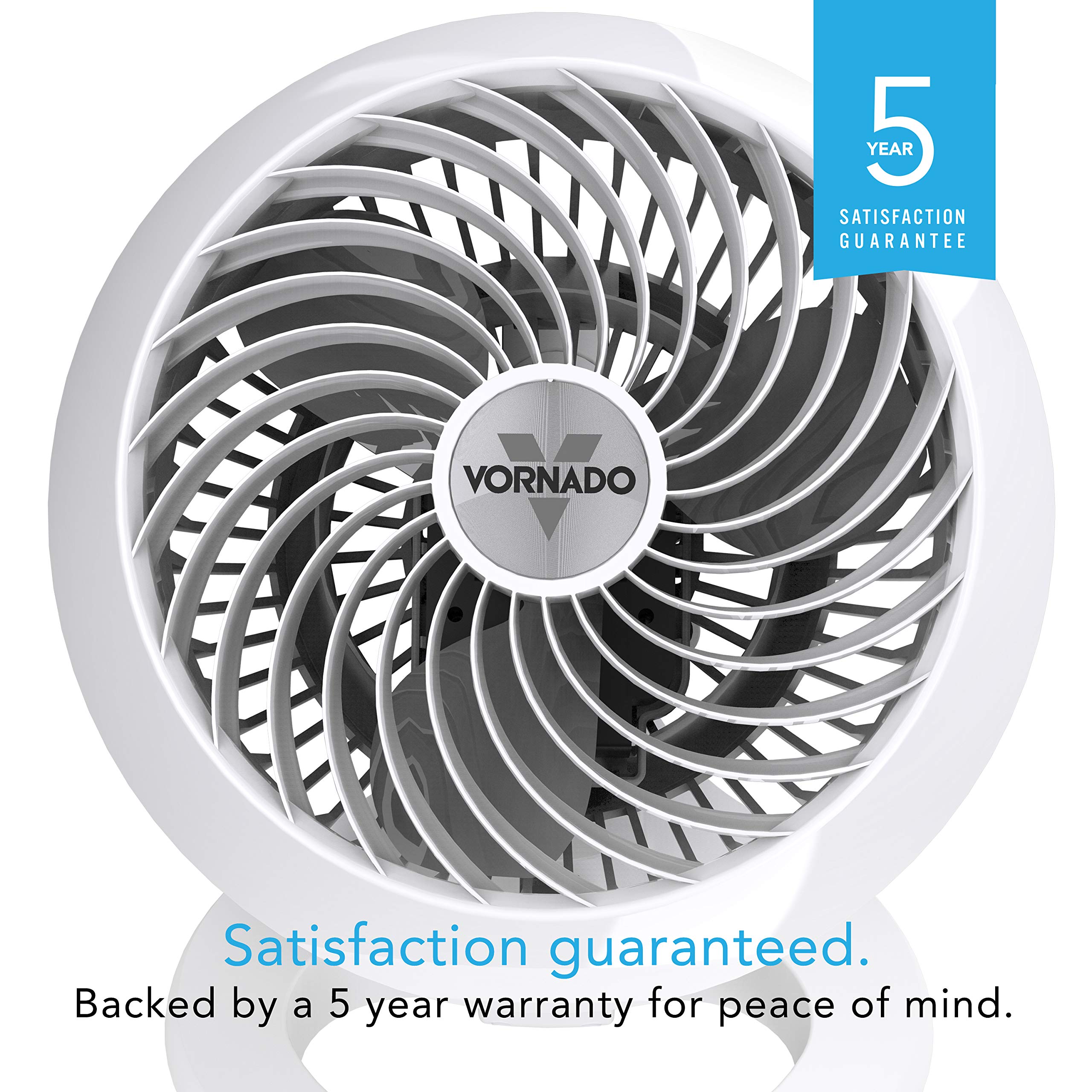 Vornado 460 compact desk fan on a nightstand for space-saving cooling.