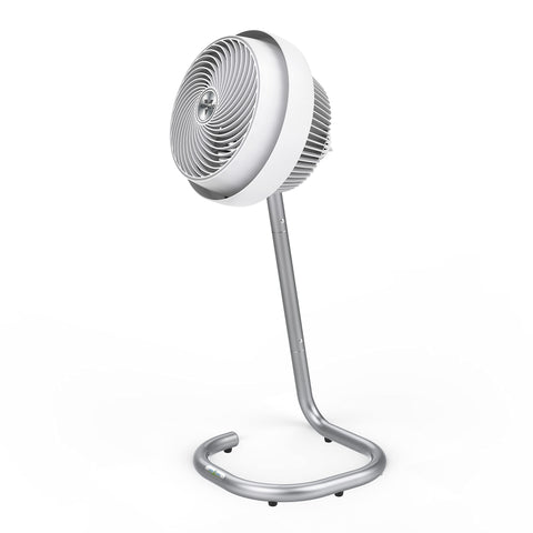 Vornado 783DC vortex action pedestal demonstrates whole-room airflow for efficient cooling.