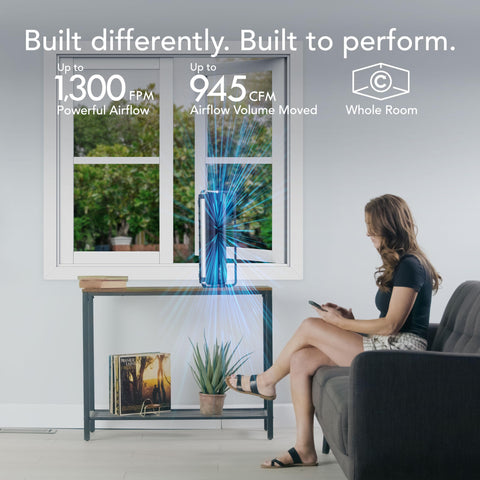 Vornado BXR tower fan shown in versatile placement for doorway ventilation.