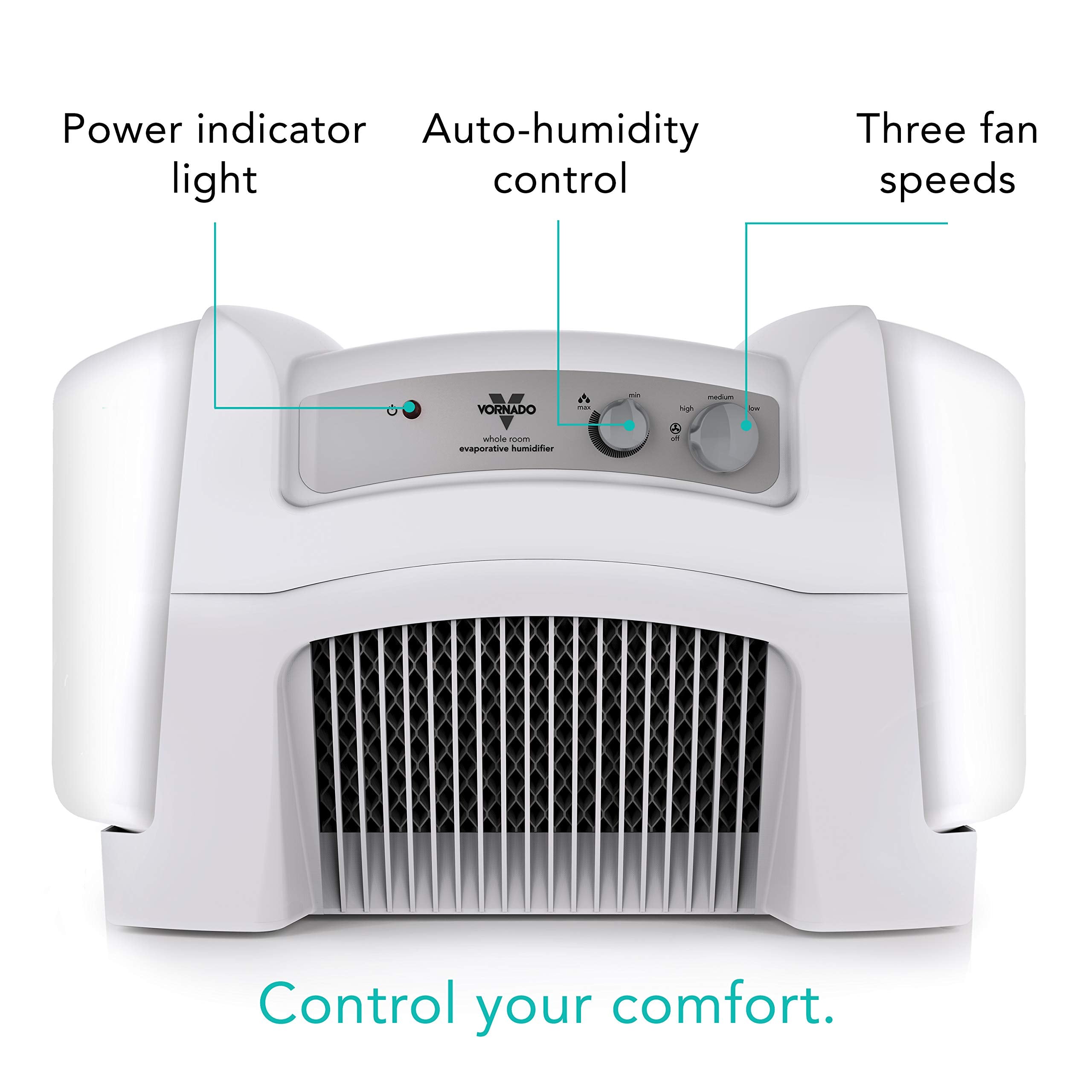 Vornado Evap40 adjustable humidistat panel for precise comfort control.