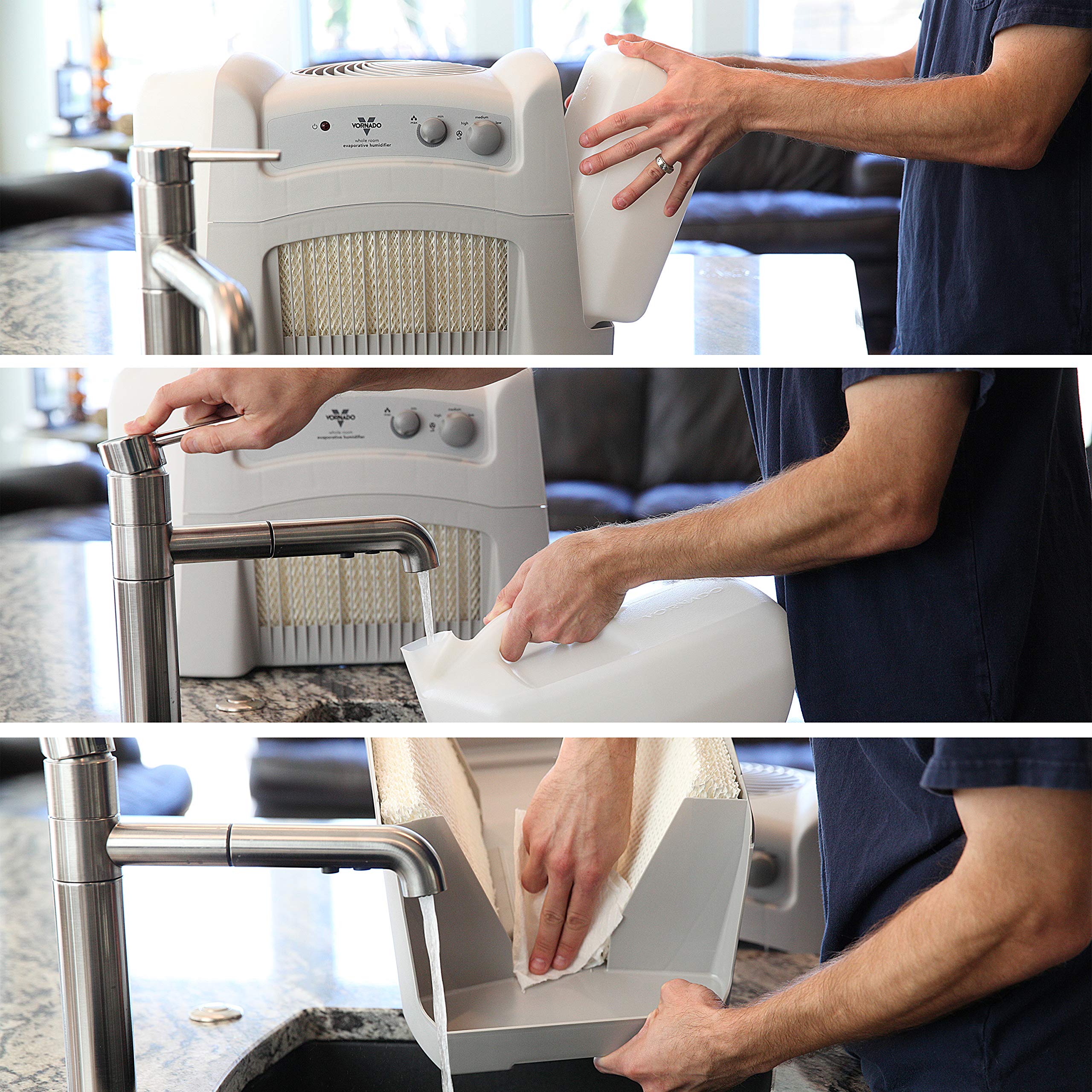 Vornado Evap40 vortex action airflow circulates humidity evenly.