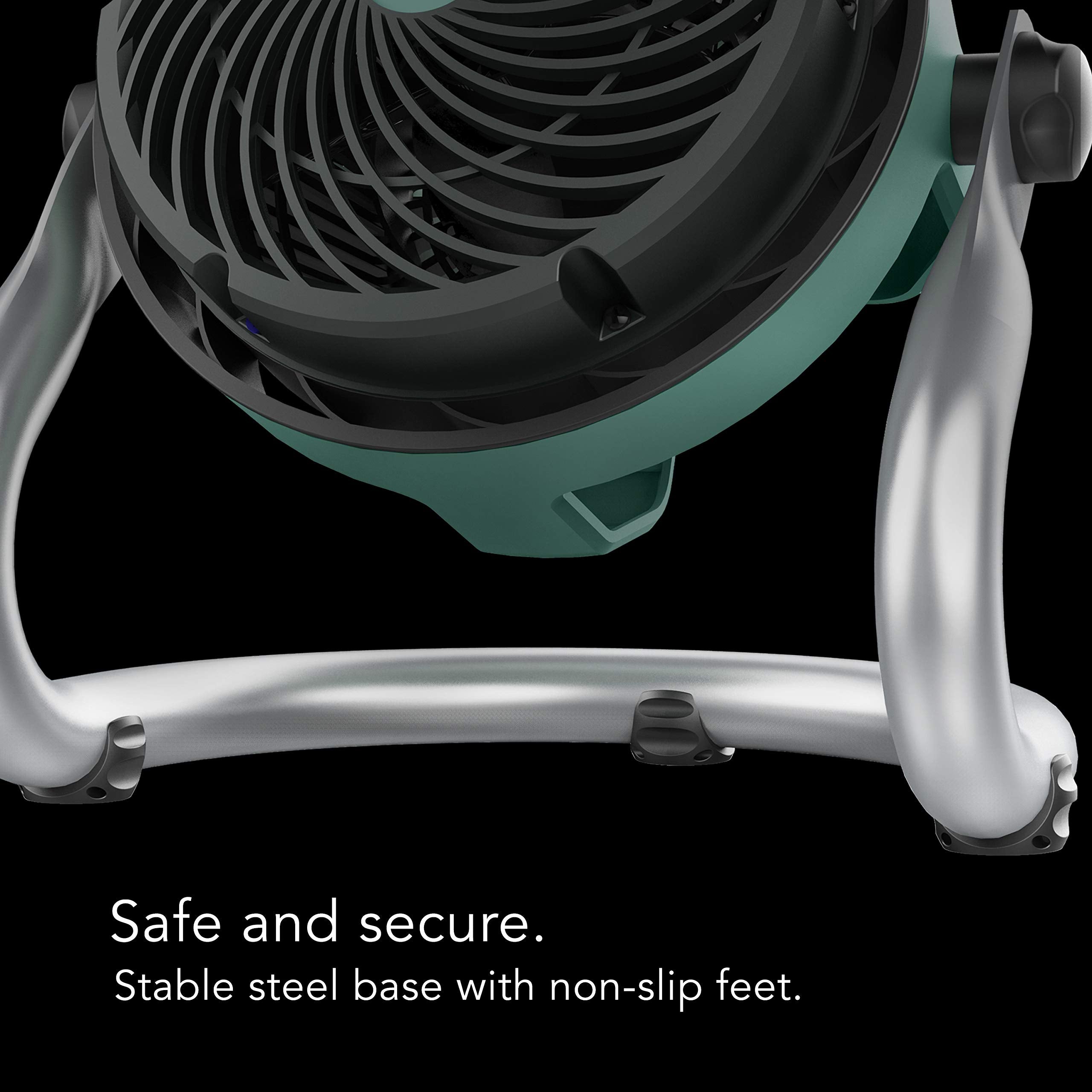 Vornado EXO51 sturdy base keeps stable airflow on uneven garage floors