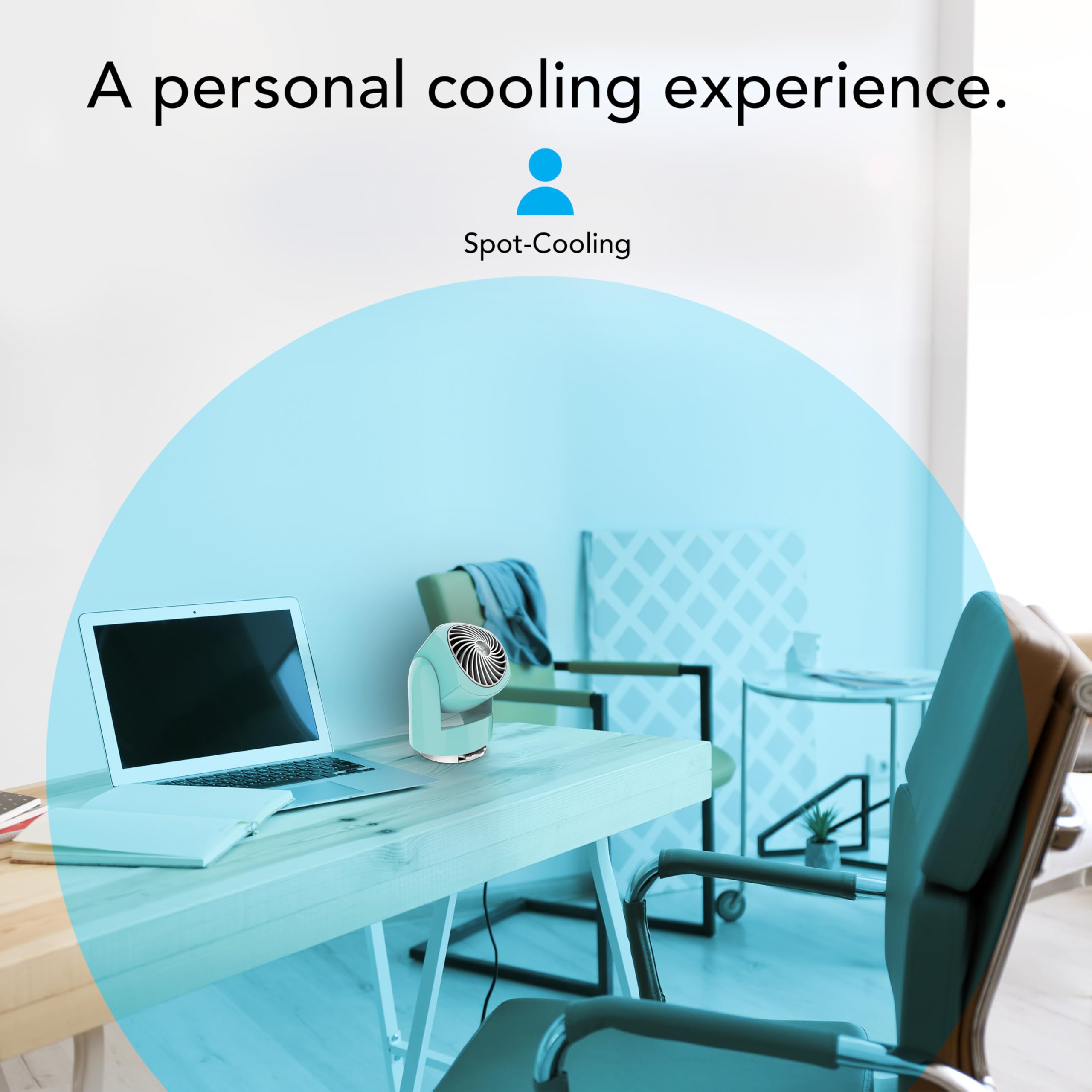 Vornado Flippi V6 blue gloss finish adds modern style to any desk.